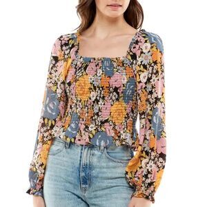 Wayf Jackie Blouse in Orange and Pink Vintage Floral, Women’s Size Medium